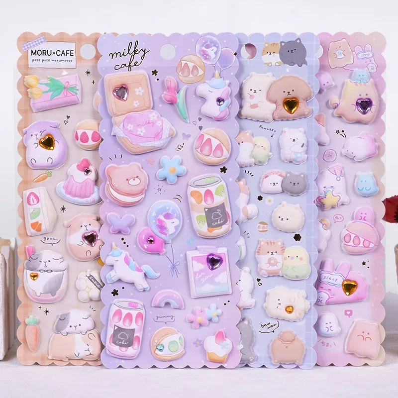 1Pc Kawaii Cartoon Animal Bubble Sponge 3D Sticker Fun Cute Children's Toy Crystal Bulgy Paster Phone Case Stationery DIY Deco