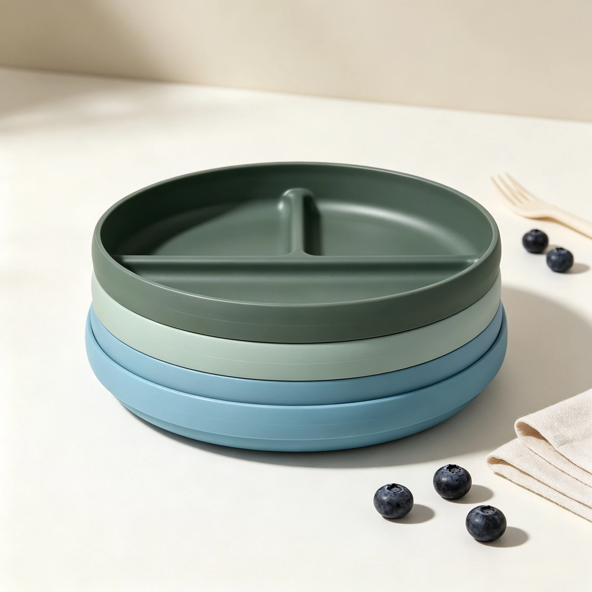 Blue Green Divided Plates 3ct