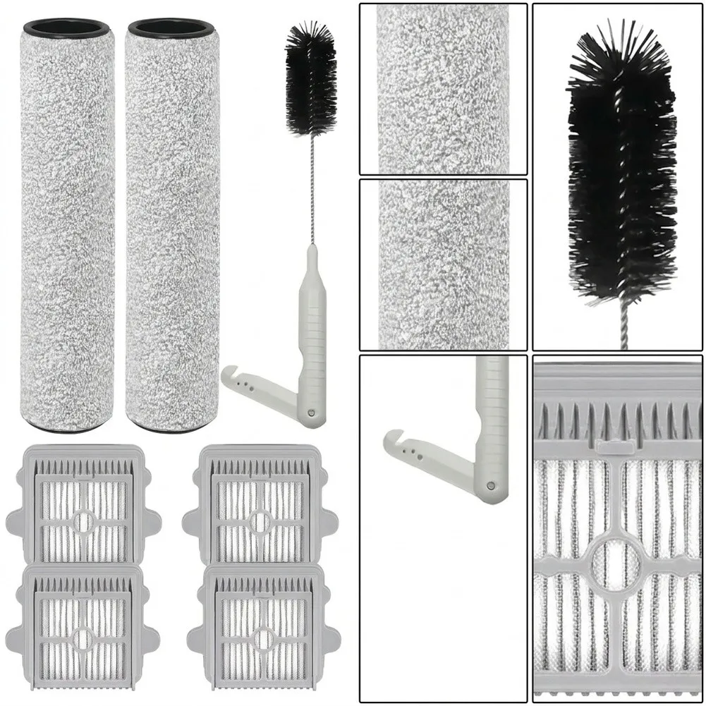 Roller Brush and Filter Set for Roborock For F25 Floor Cleaning Machine Includes 2 Brushes 2 Filters 2 Handles 1 Cleaning Brush