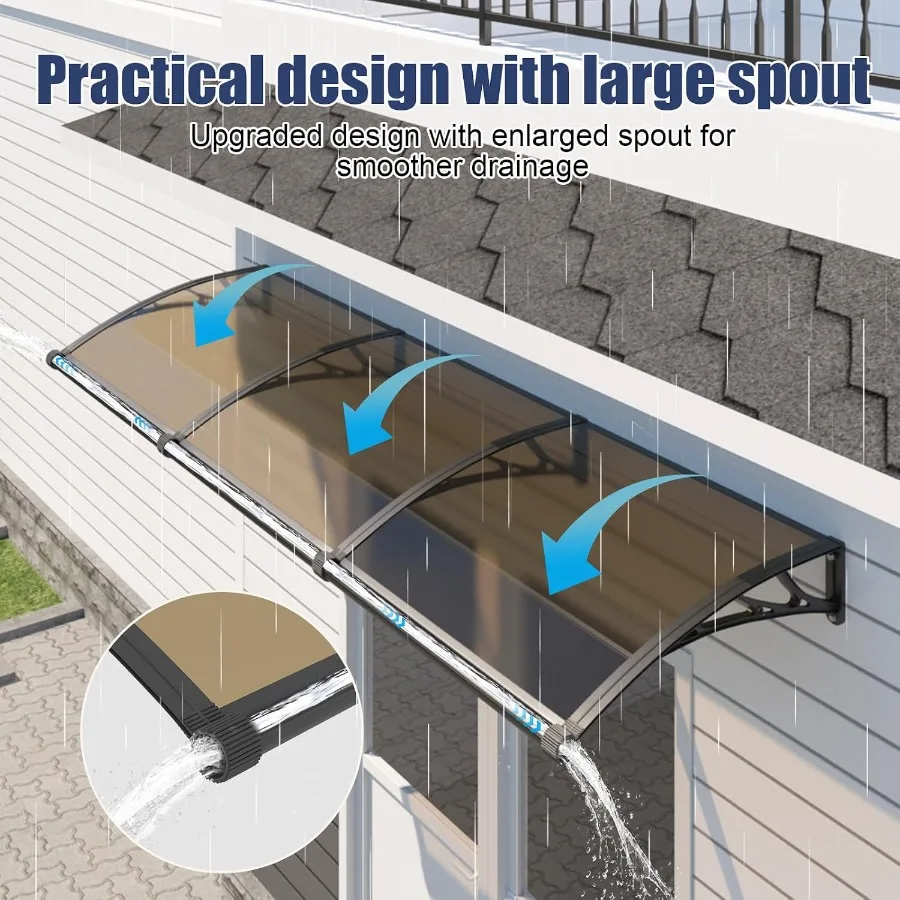 Door Awning Window Canopy, ch Awnings for Doors with Drainage, Porch, Patio, Deck, Solid Polycarbonate Sheet UV, Rain, and Snow
