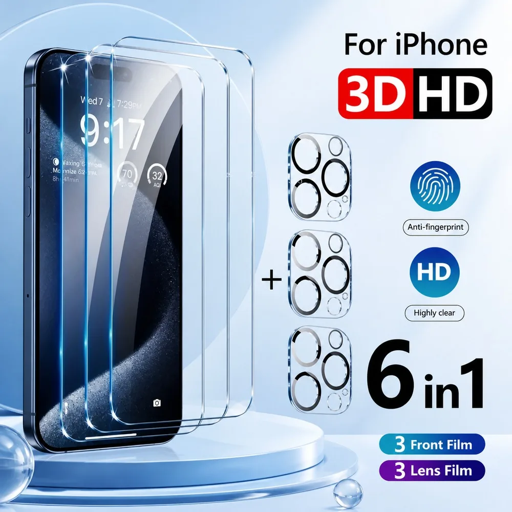 3+3 Stück Panzerglas für iPhone Air 17 17e 18 Kameraobjektiv Displayschutz für iPhone 17 Pro 17 Pro Max 18 Pro 18 Pro Max HD