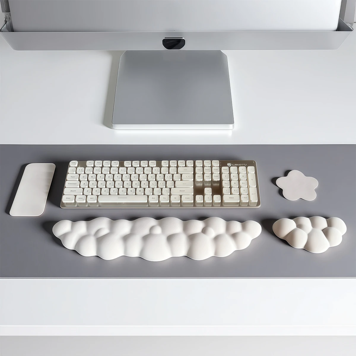 4pcs/Cloud Keyboard Wrist Rest Set with Non-Slip Base Cloud Wrist Rest, Desktop Phone Mat, Floral Cup Mat, PU Leather Wrist Pad
