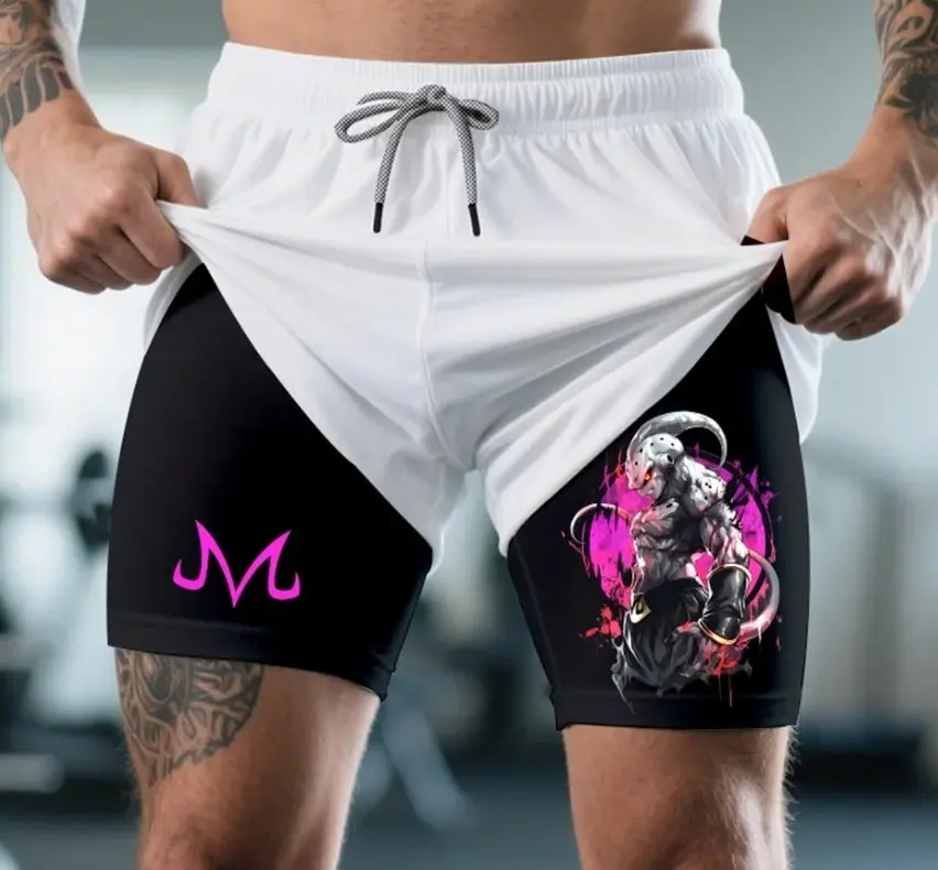 2026 Sommer Dragon Ball Z Magic Man Buu (reine Form) 3D-gedruckte, doppelt geteilte, lockere, atmungsaktive, schnell trocknende Sportshorts