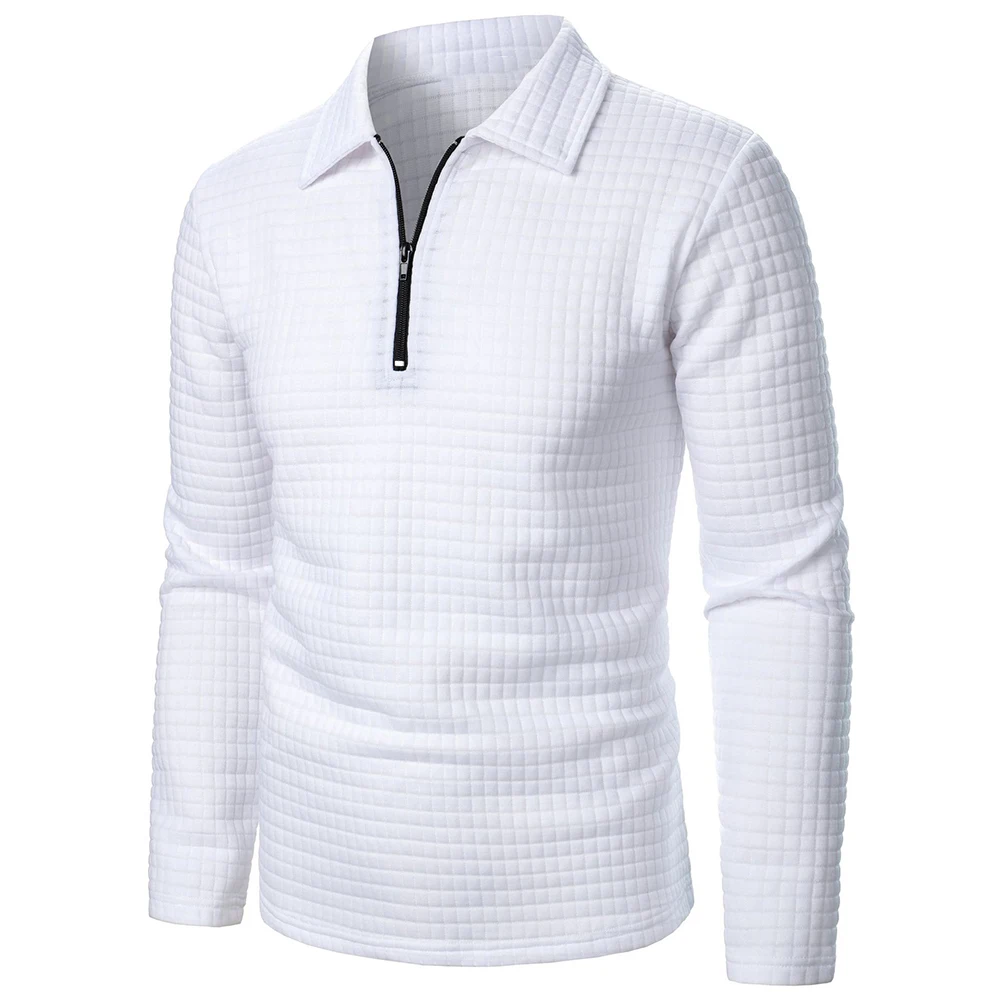 

Men Half Zipper Mens Crew Neck Business Base Top Comfortable Waffle T-Shirt Top