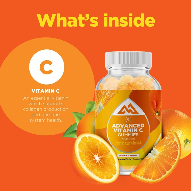 Adult natural vitamin C vegetarian gummies - High efficiency vitamin C immune support, 250mg of vitamin C per serving