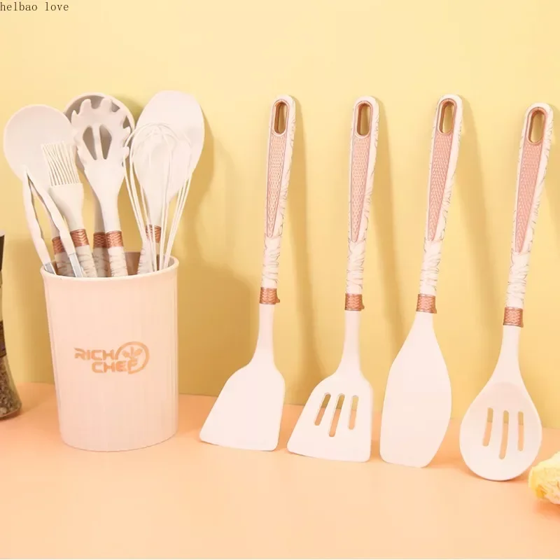 

Black 12-piece silicone kitchenware set for household storage barreled cooking spoon shovel non-stick pot utensilios cocina wok