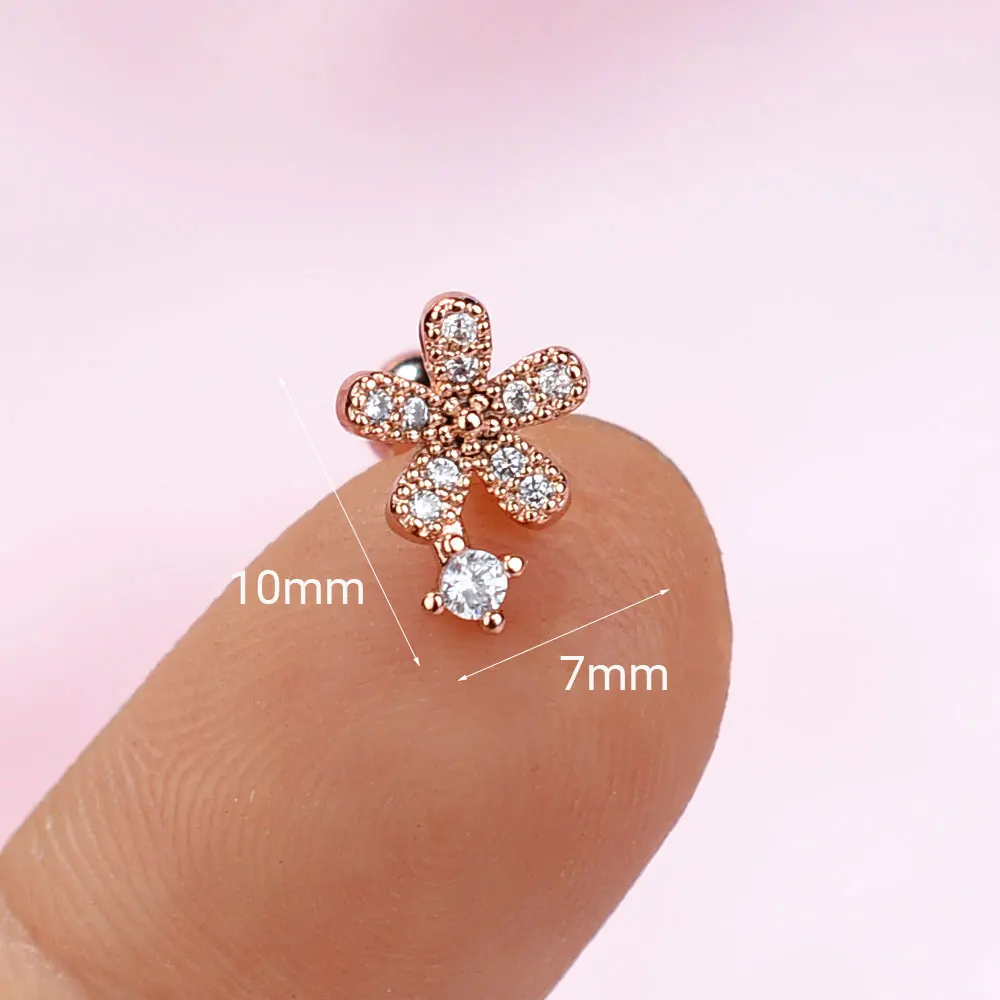 1Piece Fashion Sweet Crystal Flower Small Bear Stud Earrings  Women Cute Animal Piercing Earring For Teen Girls Accessories Gift