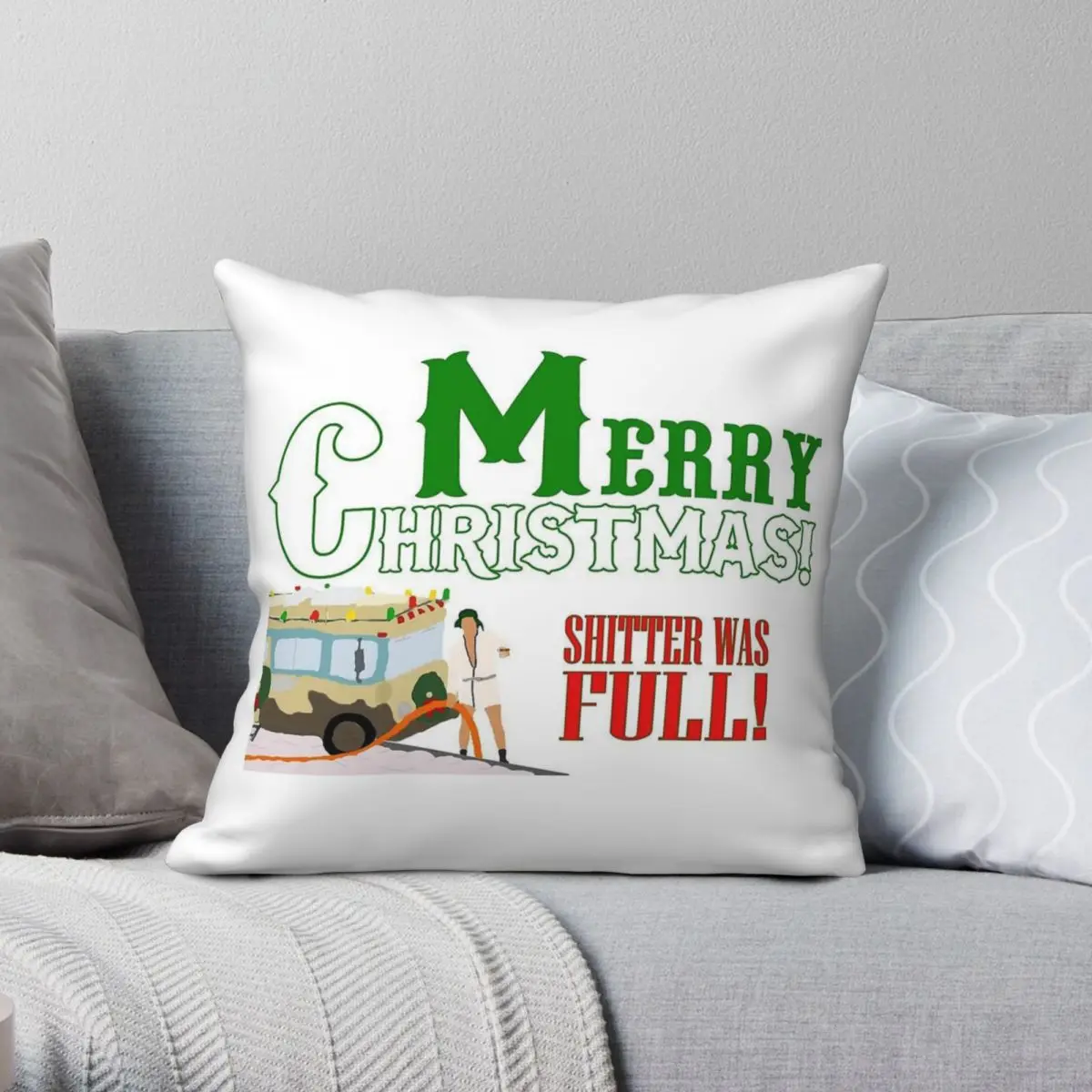 Merry Christmas Shitter Was Full Square Pillowcase Polyester Linen Velvet Creative Zip Throw Pillow Case Bed Cushion Cover 18