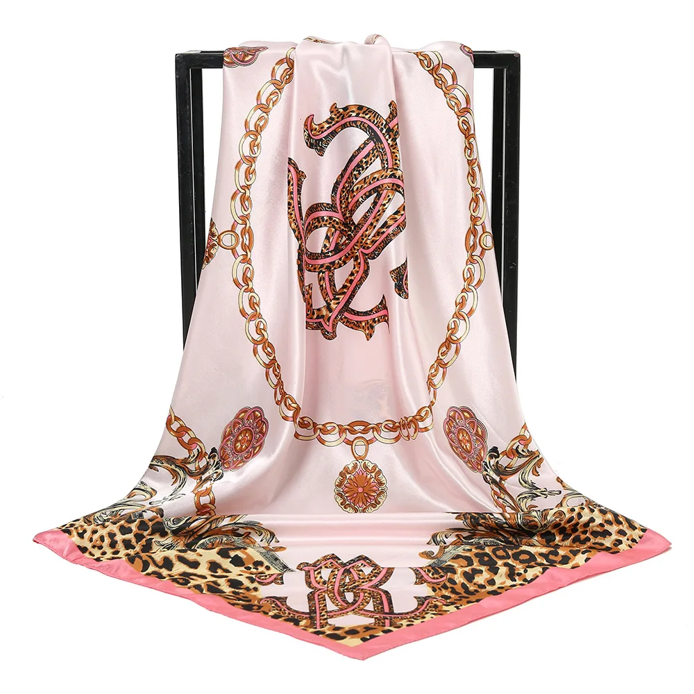 Sciarpa quadrata in seta con stampa floreale donna fazzoletto in raso morbido fascia per capelli fazzoletto da collo testa Hijab Lady fascia Foulard Bag Ribbon