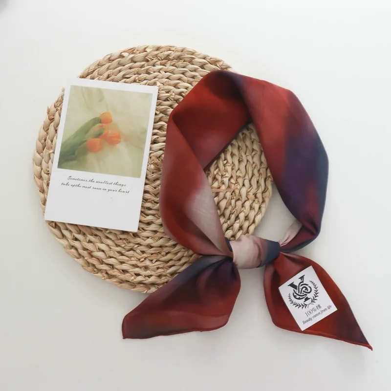 Korean Style Fashion Retro Small Silk Scarf Women's Spring Autumn Versatile Thin Pure Cotton Small Square Small Scarf Headscarf view 3