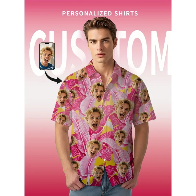 

Leopard Graphic Hawaiian Shirt For Men Customized Portrait 3D Printed Short Sleeves Summer Loose Aloha Shirts Lapel Tops Blouses