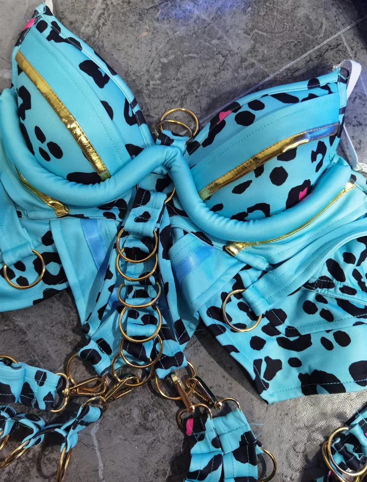 الأزرق ليوبارد سلسلة ارتداءها الزي مثير جوجو ملابس الرقص القطب ملابس رقص للنساء مرحلة الأداء ارتداء DJ