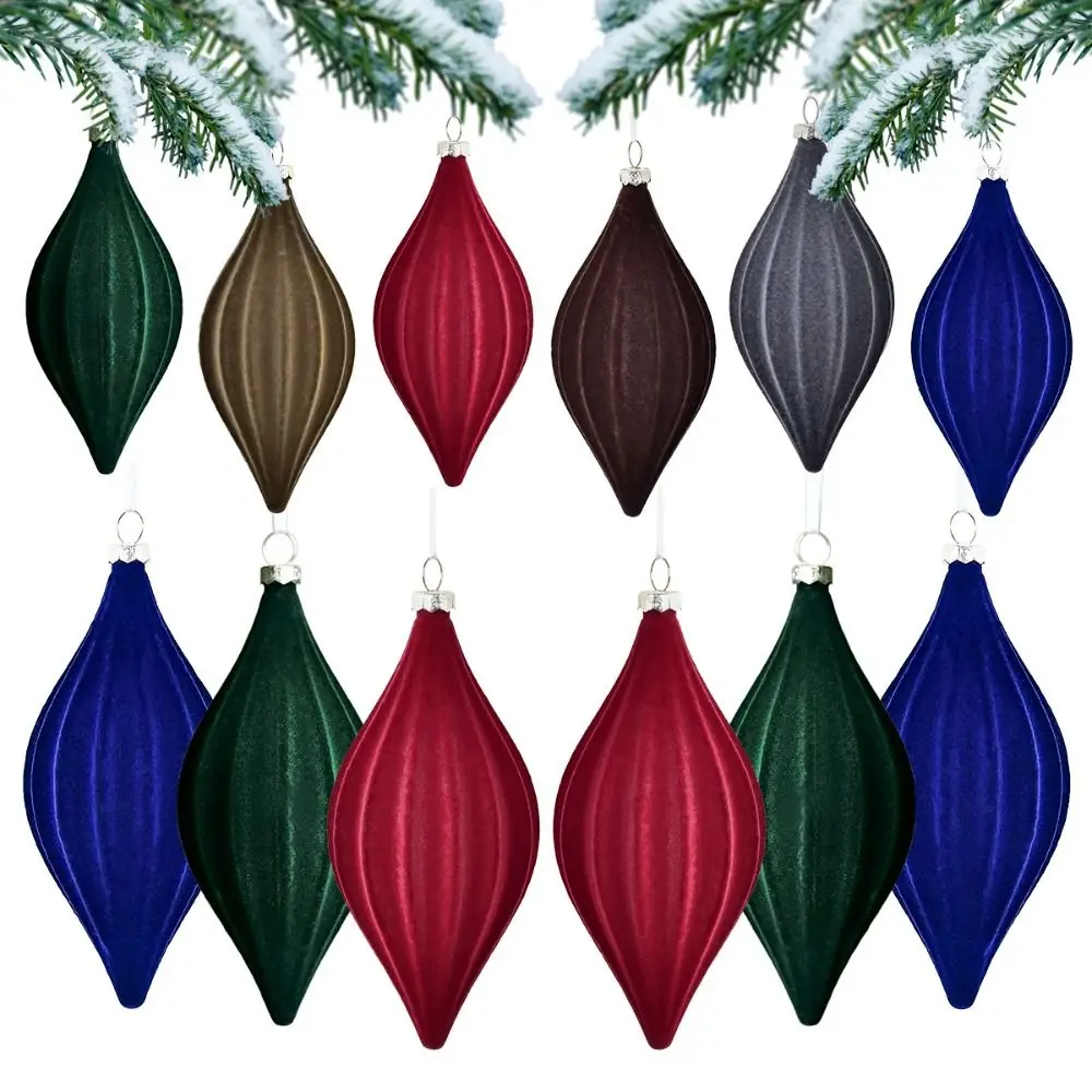 2pcs Flocked กํามะหยี่คริสต์มาสกรวย Ball จี้พลาสติกคริสต์มาสแขวนลูก Shatterproof Xmas Tree เครื่องประดับ