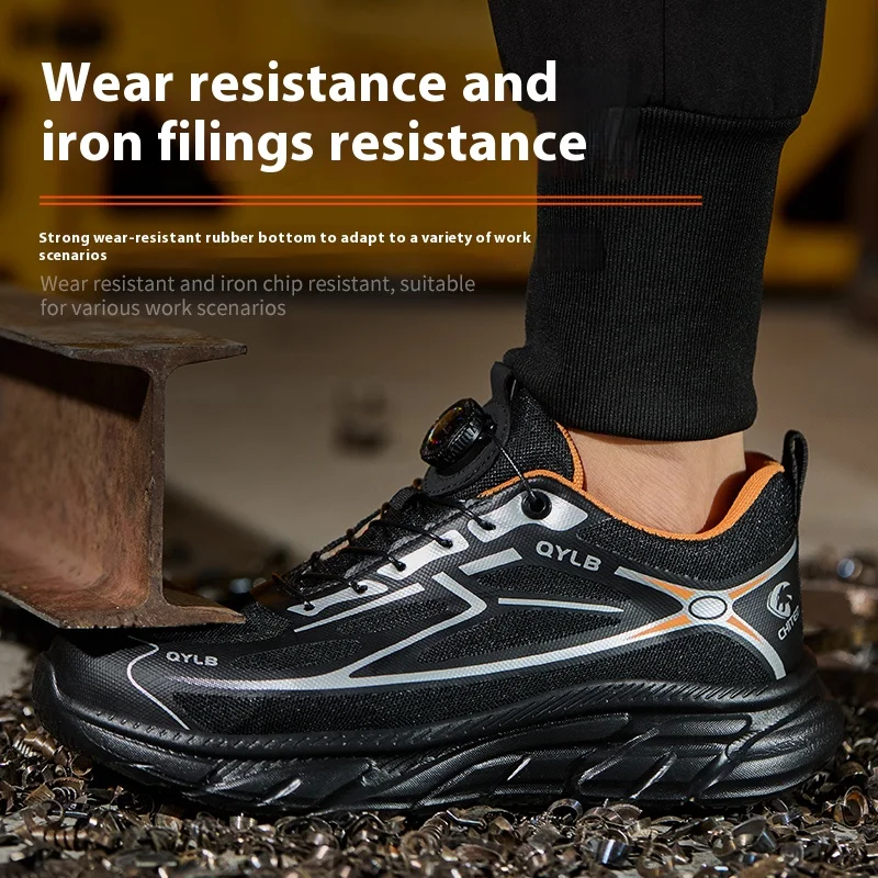 Lightweight Steel Toe Indestructible Safety Shoes Non Slip Anti-puncture Anti-smash Rotating Button Work Shoes for Men