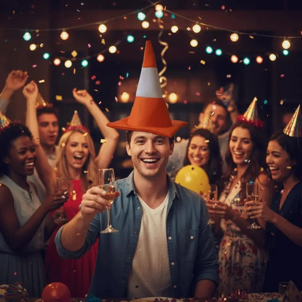 Funny Foldable Design Traffic Cone Hat Stage Hat Role Play Conical Hat Novelty Performance Party Hip Hop Hat Halloween Party