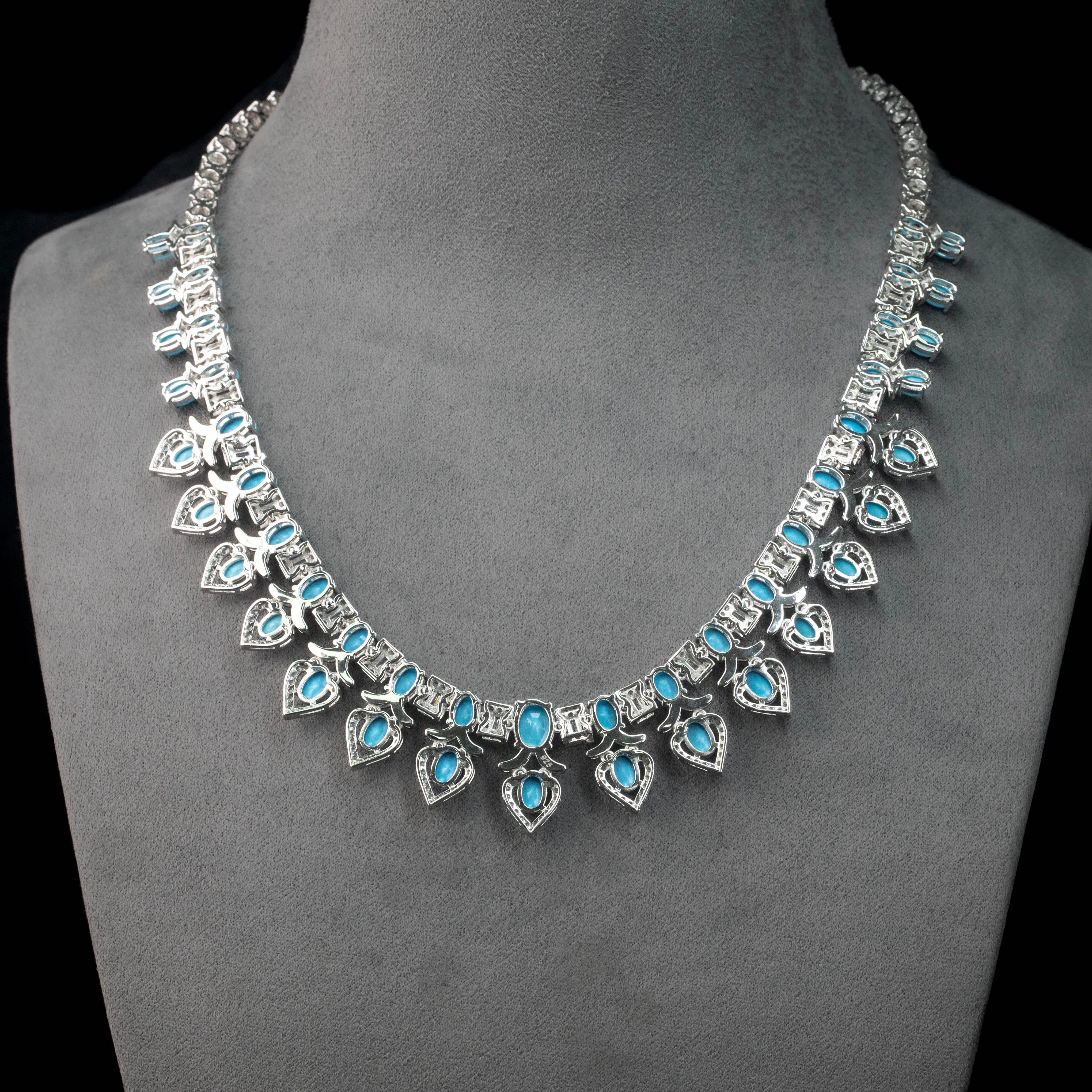 Luxury Artificial Turquoise Statement Necklace 925 Sterling Silver Vintage Fine Jewelr for Women's Wedding Engagement Prom Gifts