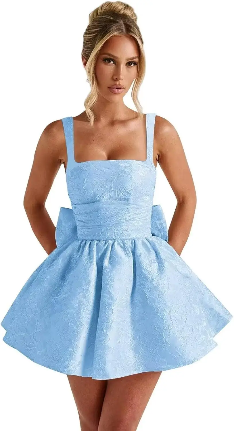 Mini Jacquard Satin Homecoming Dresses with Bow for Teens Short Prom Dress 2025 A Line Graduation Party Gowns Cocktail Dress