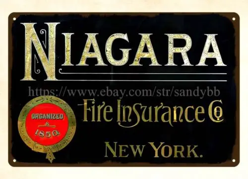 Niagara Fire Insurance NY metal tin sign office restaurant wall decor sign