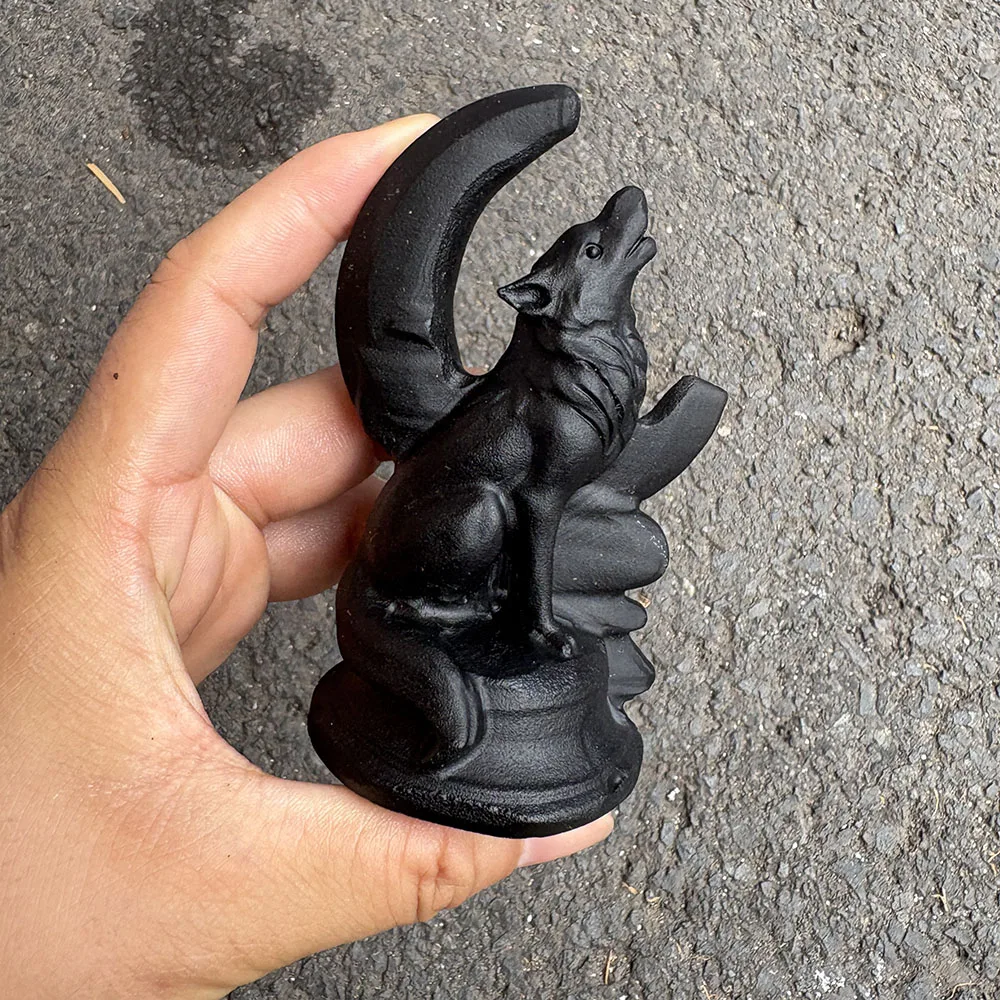 Custom 10cm Black Obsidian Wolf Crystal Carving - Handcrafted Healing Gemstone Howling Wolf Figurine for Home Decor