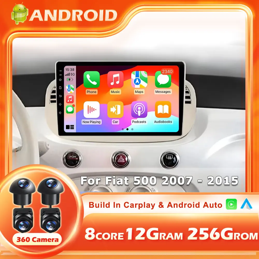 Android 16 Auto for Fiat 500 2007-2015 Car Radio Wireless Carplay GPS Navigation Screen Stereo Video Head Unit  Wireless Carplay