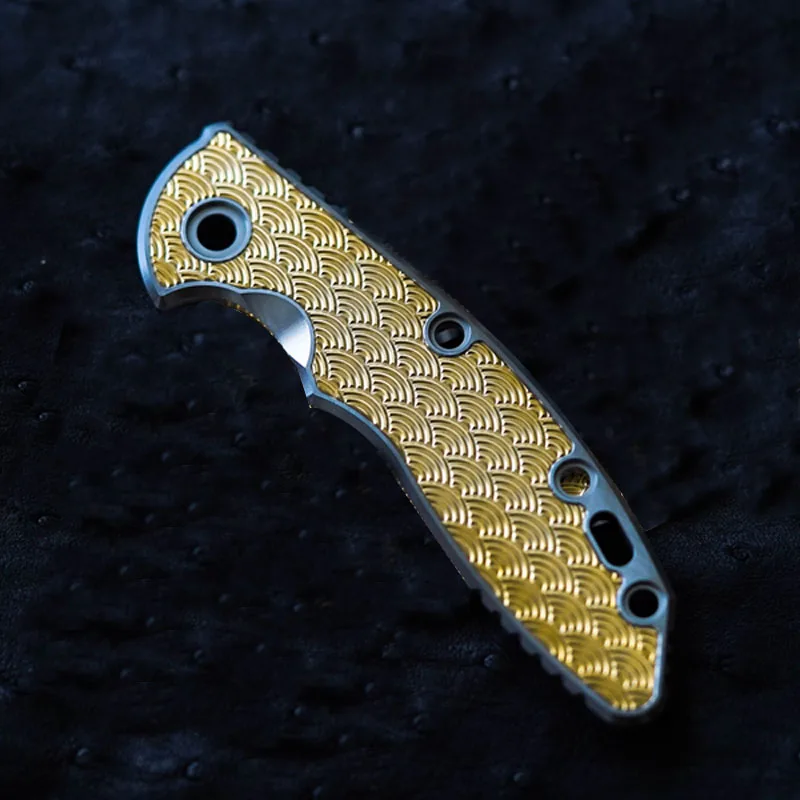 

1 Pc Titanium Inlaid Brass Pattern Handle Scale for Rick Hinderer XM18 3.5”Reduced Weight Version