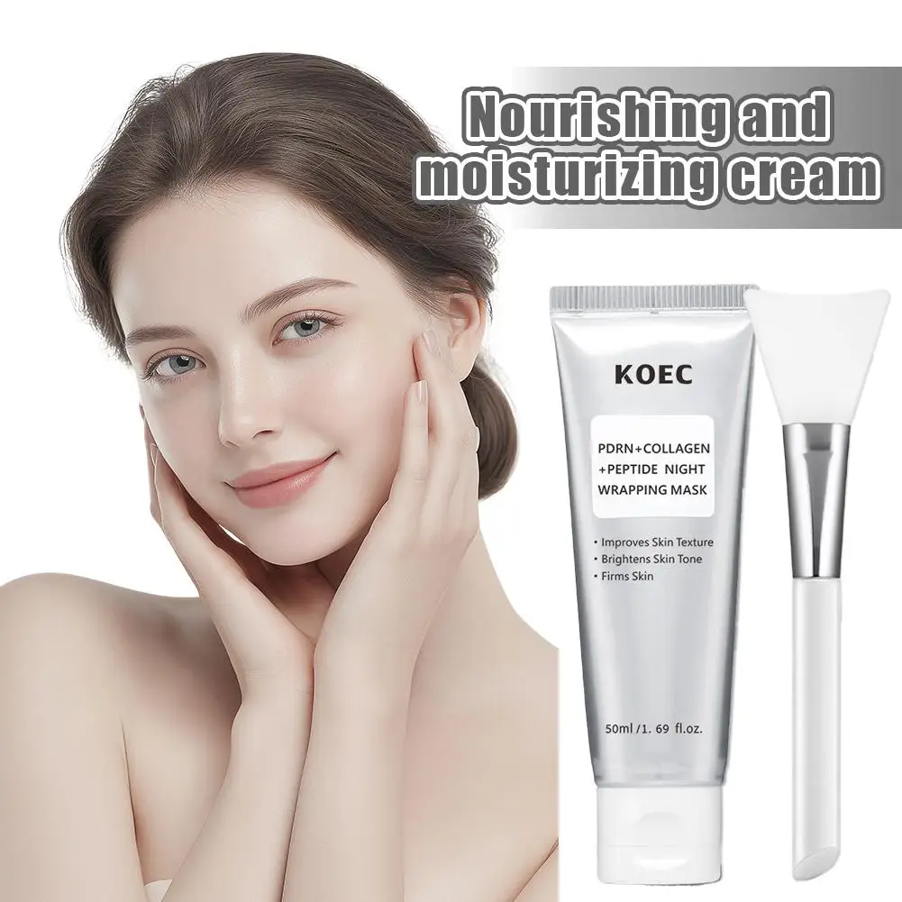 Mascarilla Facial Nocturna de 50 ml con PDRN, Colágeno y Péptidos, para Mejorar, Iluminar y Reafirmar el Tono de Piel, Hidratante, Original Coreana, Desprendible