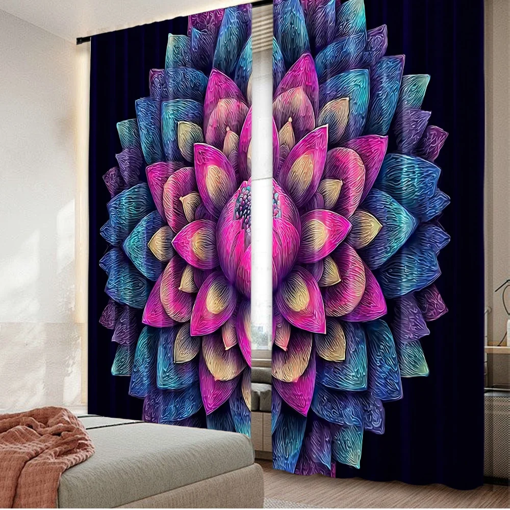 2D flat printing 2pcs Scene Curtains Floral Lotus Radiance Digital Printed Polyester Drapes Birthday Party Use for All Season