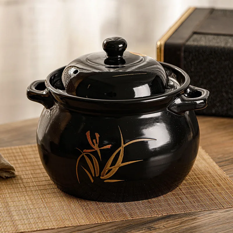 5L Fire Clay Pot Old-fashioned Soup Pot Open Flame Stew Pot Ceramic Stew Soup Clay Pot Gas Tile Pot