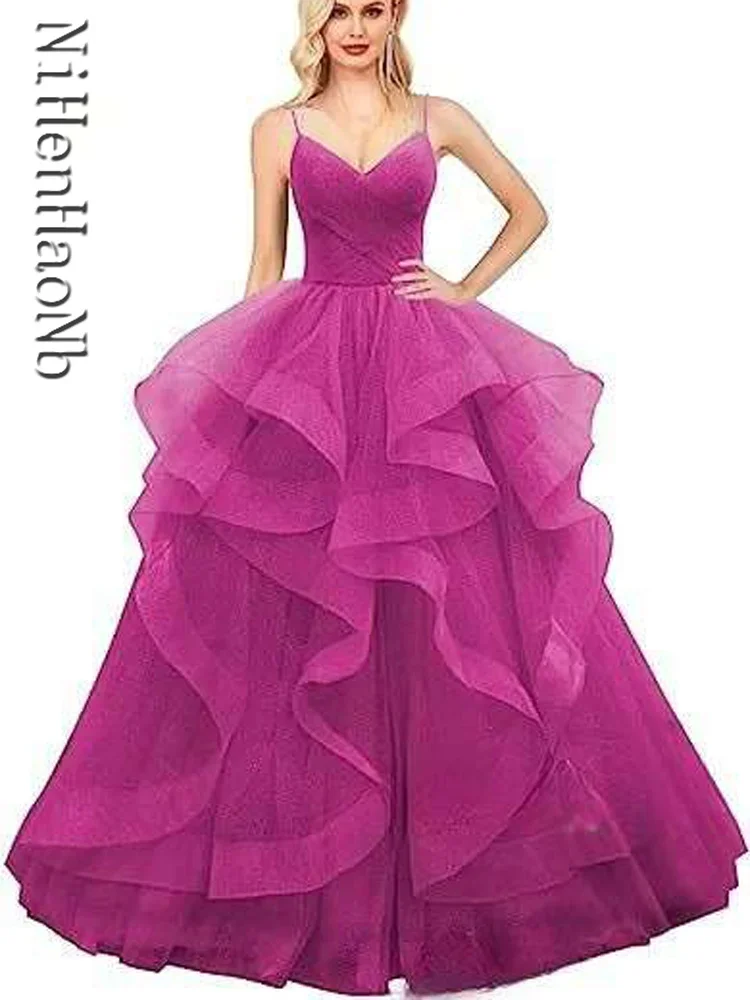 V Neck Custom Color Quinceanera Dresses Dresses Spaghetti Strap Prom Dress High Waist Evening Gowns Party Dress Robe De Soiree