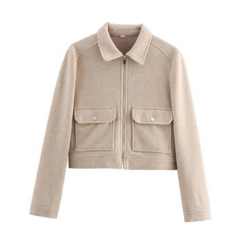 SLTNX Women's Zipper Jacket Coat New Winter Long Sleeve Pocket Outerwear Coat Short Street Elegant Women's Jacket 8