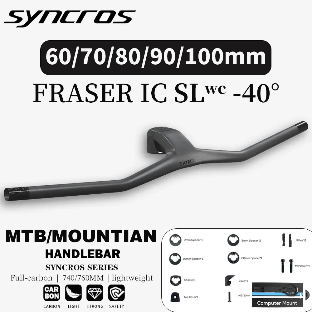 

SYNCROS FRASER IC SL WC 740MM X 60/70/80/90/100mm -40° Full Carbon Fibre Integrated MTB Handlebar bike accessories Black Matte