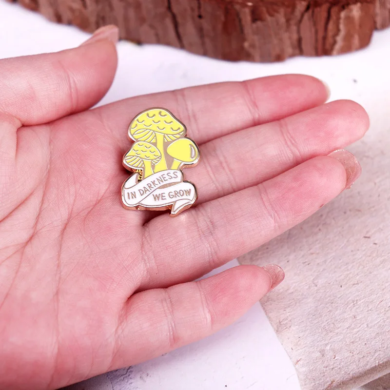 in darkness we grow mushroom badge lapel pin jewelry
