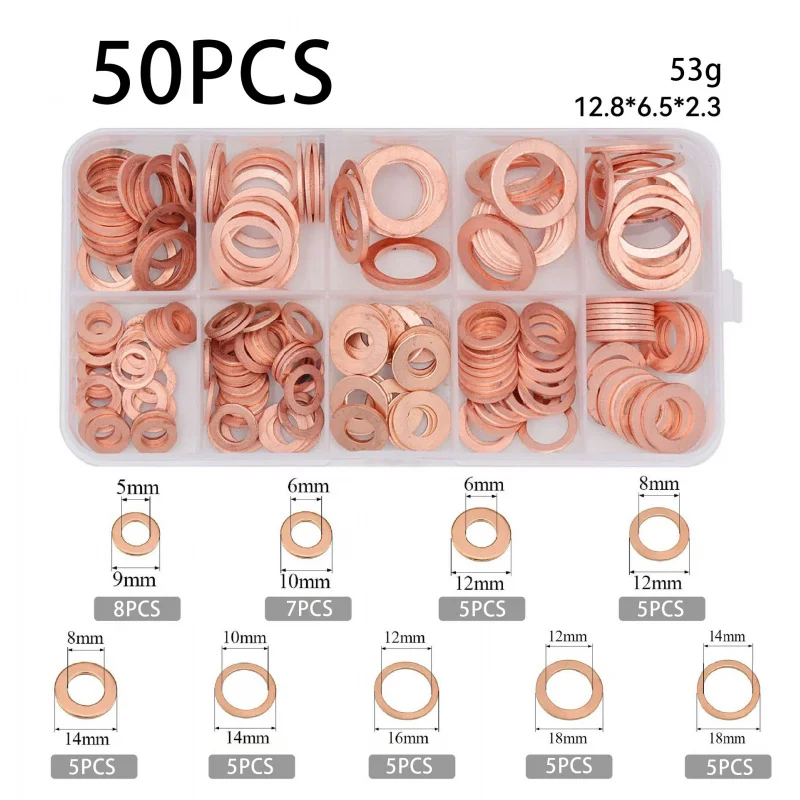 M5 Copper Washer Gasket Kit 50/100/150/200/280/300/400pcs Marine Sealing Washers for Boat Engine Plumbing