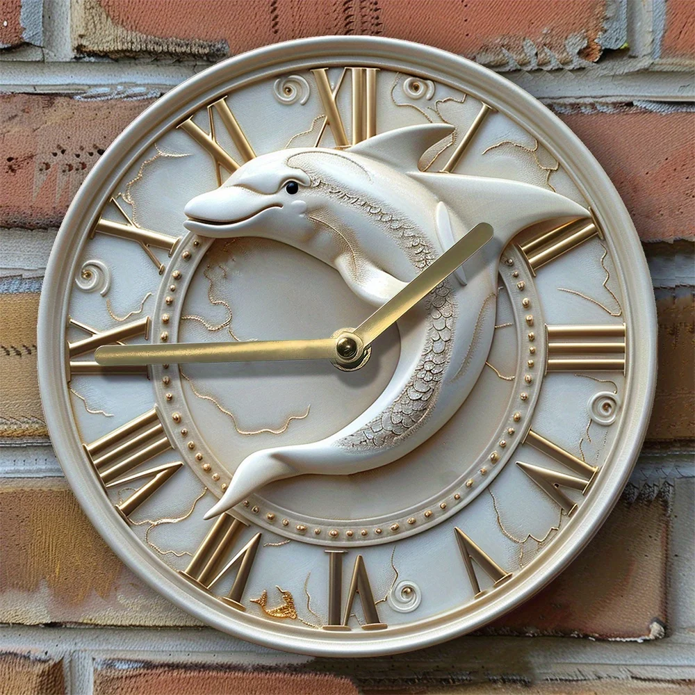 2D Dolphin Clock - High-Definition 2D Flat Printing,DIY Assembly Kit, Includes Clock Movement, Perfect for Summer Bedroom Decor