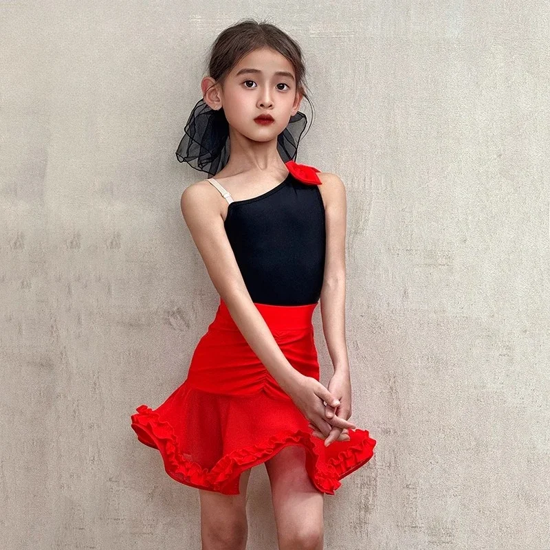 ダンススカート ラテンダンス衣装 女の子練習着 夏新作 子供用高級パフォーマンスドレス パフォーマンスセット