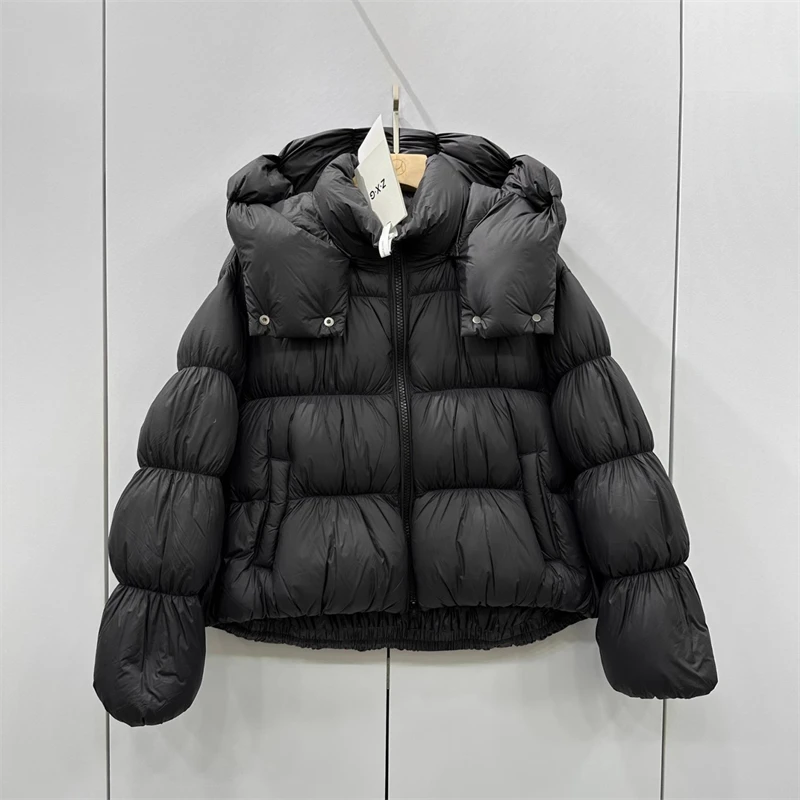 Hoogwaardig winternieuw stijl wit ganzendons verdikt warm donsjack met capuchon voor dames, modieuze, eenvoudige en veelzijdige jas