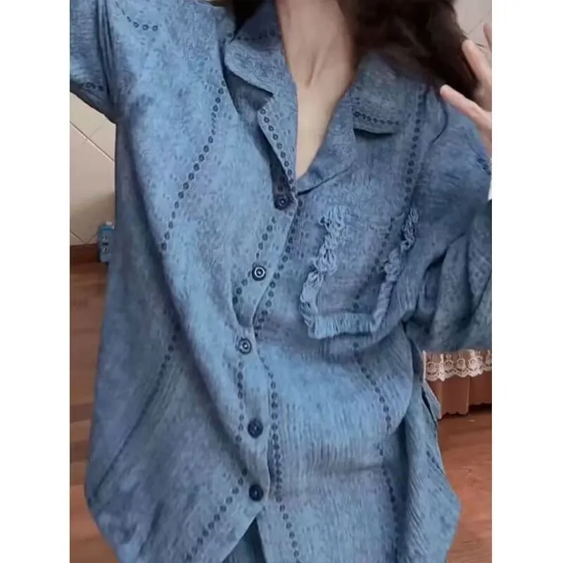 

Женская весенне-осенняя хлопковая одежда для сна с длинными рукавами и подушкой на груди, которую можно носить вне модного домашнего костюма