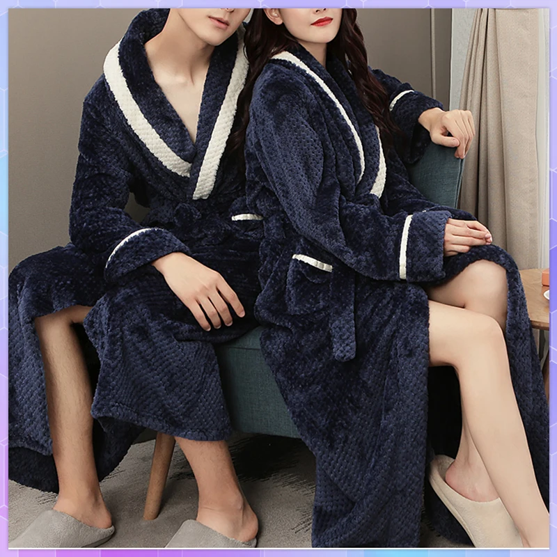 Female Winter Warm Long Kimono Robe Women's Coral Velvet Thick Couple Bathrobes Men Pajamas Shower Robe Bath Towels For Adults