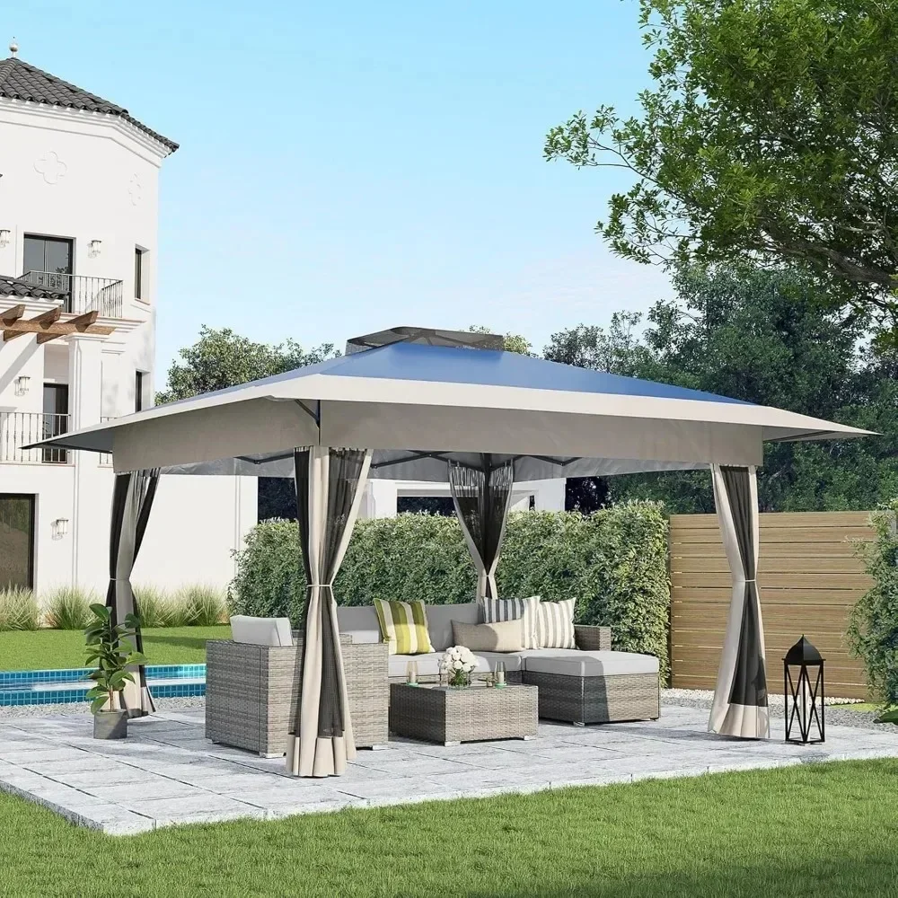 Gazebo emergente de 13'x13', tienda de campaña para exteriores con mosquitera con marco de metal para patio, jardín