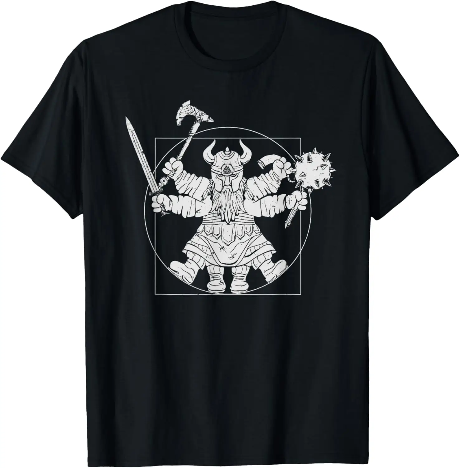 Leonardo Da Vinci Vitruvian Man Nordic Warrior Valhalla T-Shirt 100% Cotton O-Neck Short Sleeve Summer Casual Mens T-shirt