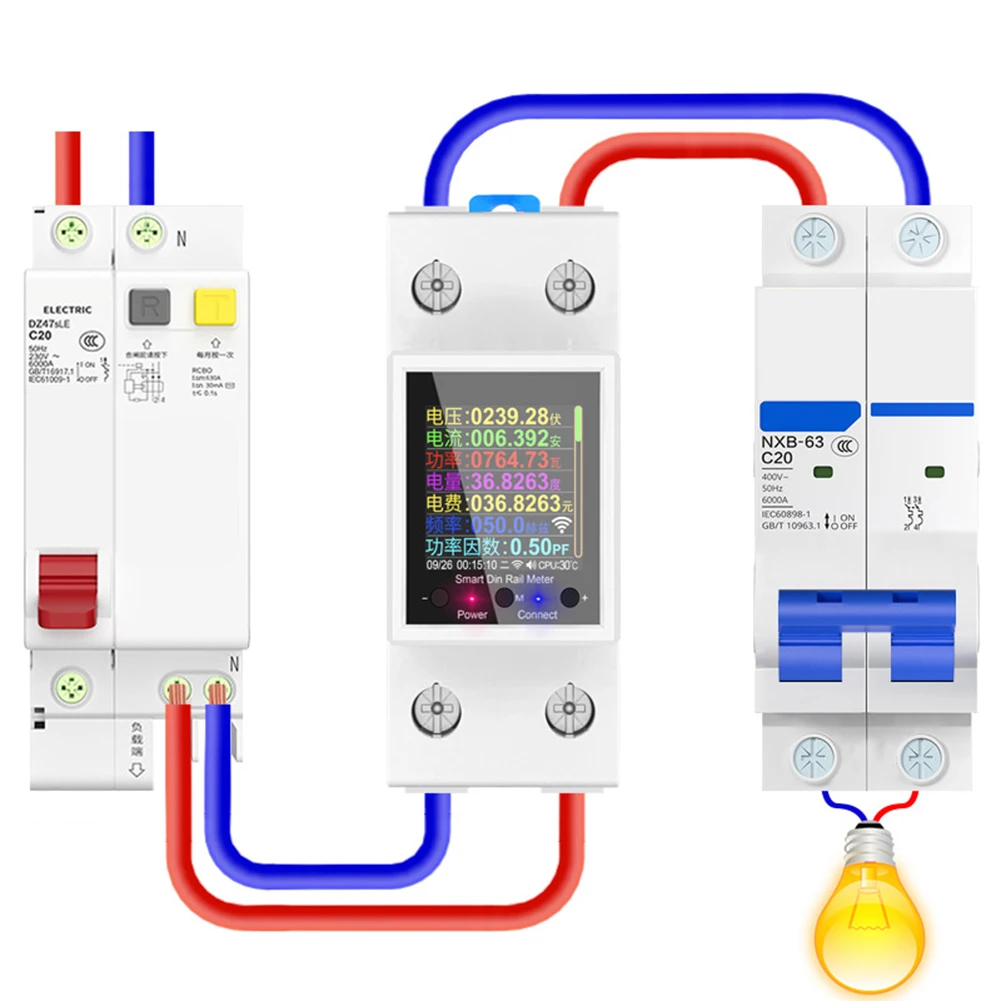 100A WIFI Rail Meter Leakage Safety Protection Circuit Breaker Switch For Tuya Gr2pw 100a Guide Rail Meter & Digital Display