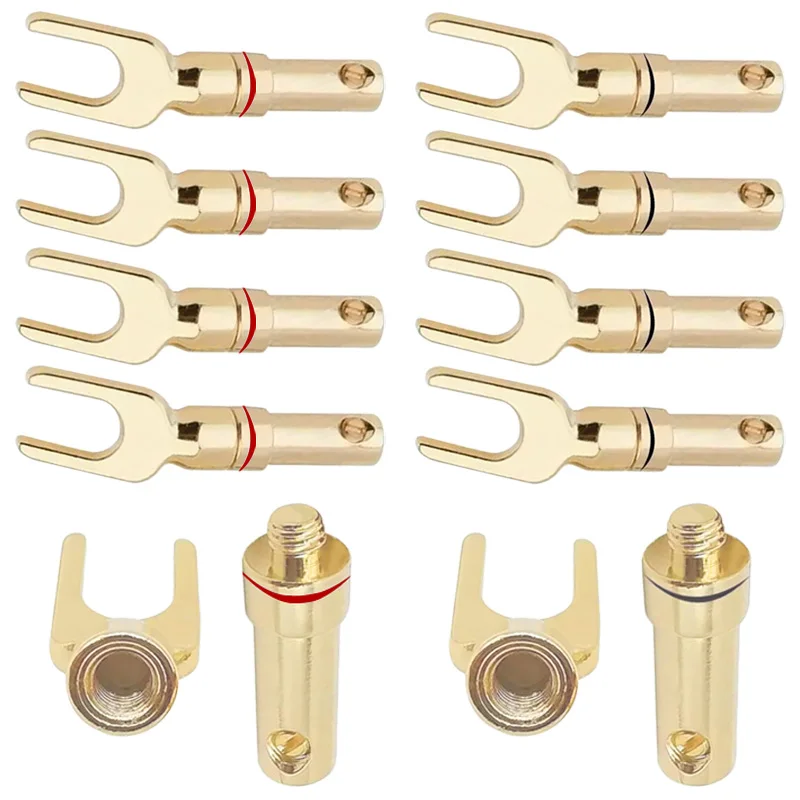 

4/8Pcs Gold-plated Y / U Shape Banana Plug Audio Screw Fork Speaker Banana Connector Audio Sound Adapter