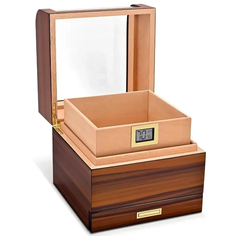 Large Capacity Cedar Wood Humidor Transparent Skylight Cigar Humidor Case for Storage