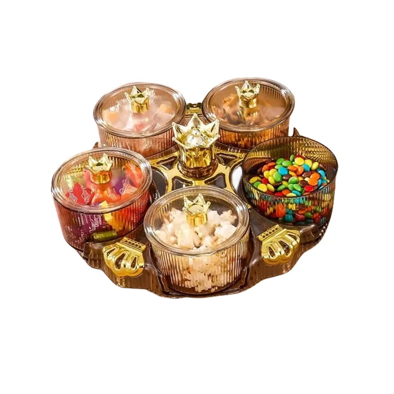 

Rotating fruit plate, living room household dust cover tea table snack plate, light luxury dried fruit and nut plate candy box f