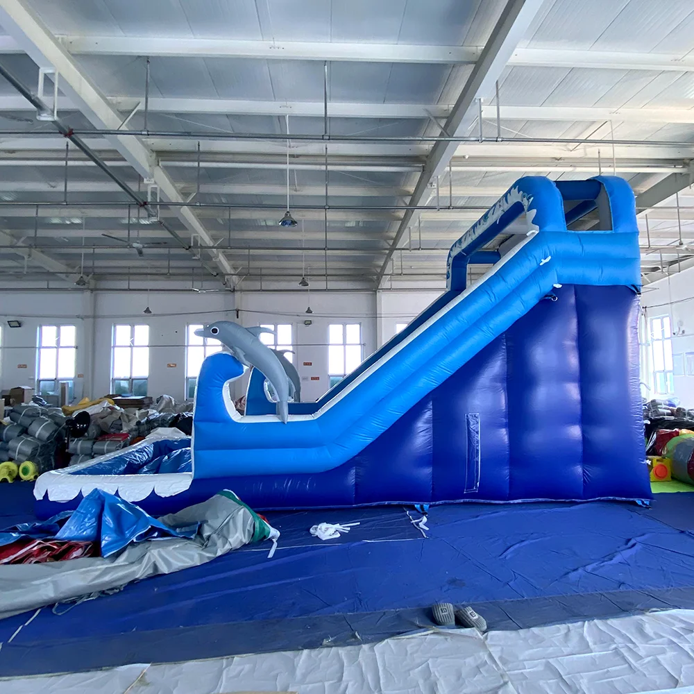 Commercial Giant Inflatable double Water Slide Dolphin Pool Slide Inflatable bounce house With Pool For Adult kids free air ship