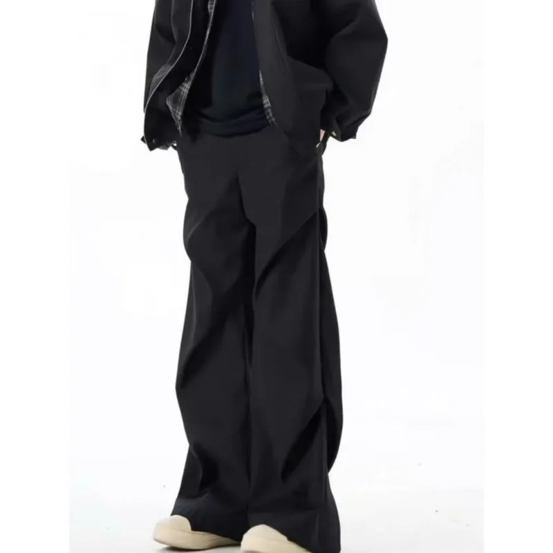 أسود مطوي النمط الأمريكي عارضة السراويل الرجال الجديدة قسط السراويل عارضة السراويل فضفاضة