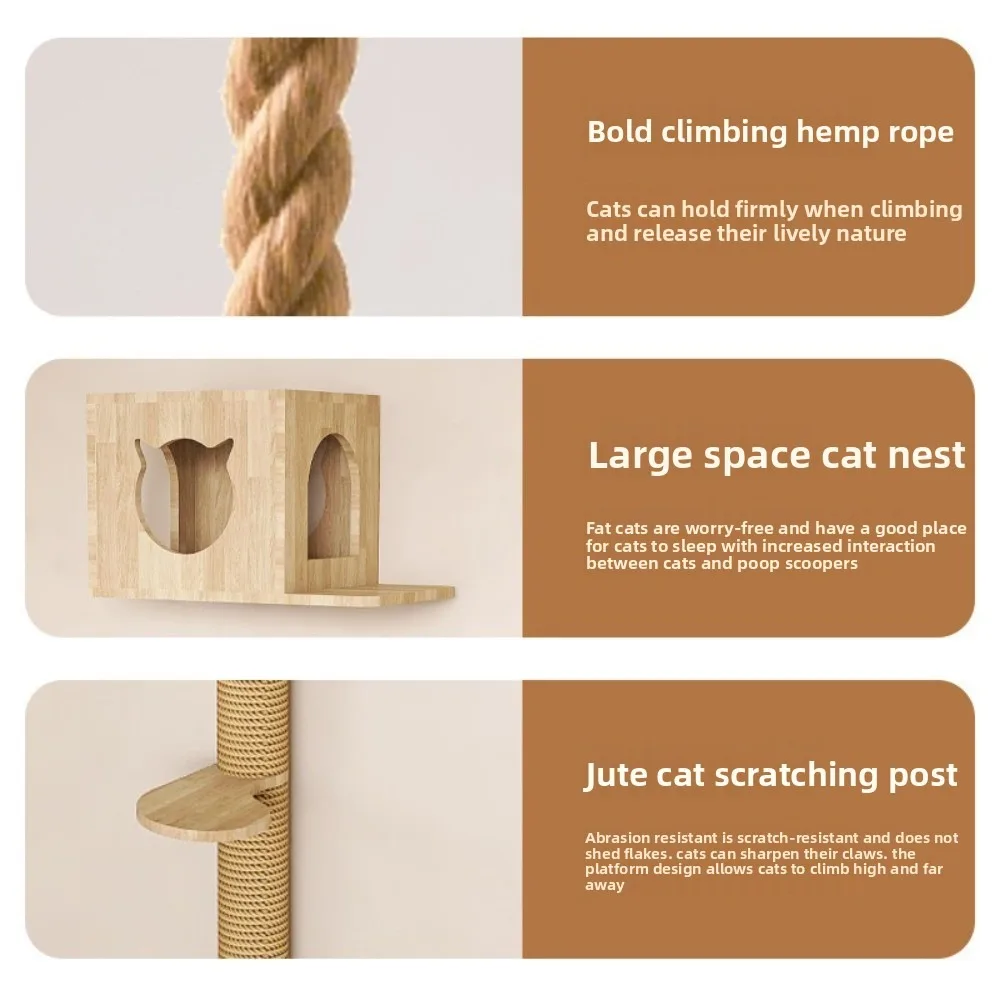 Sisal Rope Cat Climbing Shelf Wall Mounted Multi-Level Scratching Post Rope Durable Interactive Pet Climbing Rope Tree