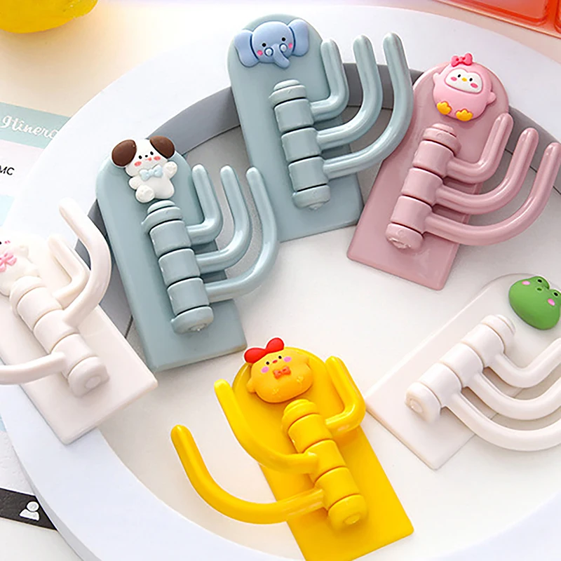 Rotatable Multi-purpose Cartoon Three-hook Hook Cute Student Dormitory Punch-free Traceless Sticky Hook Wall Door Key Hook Tool