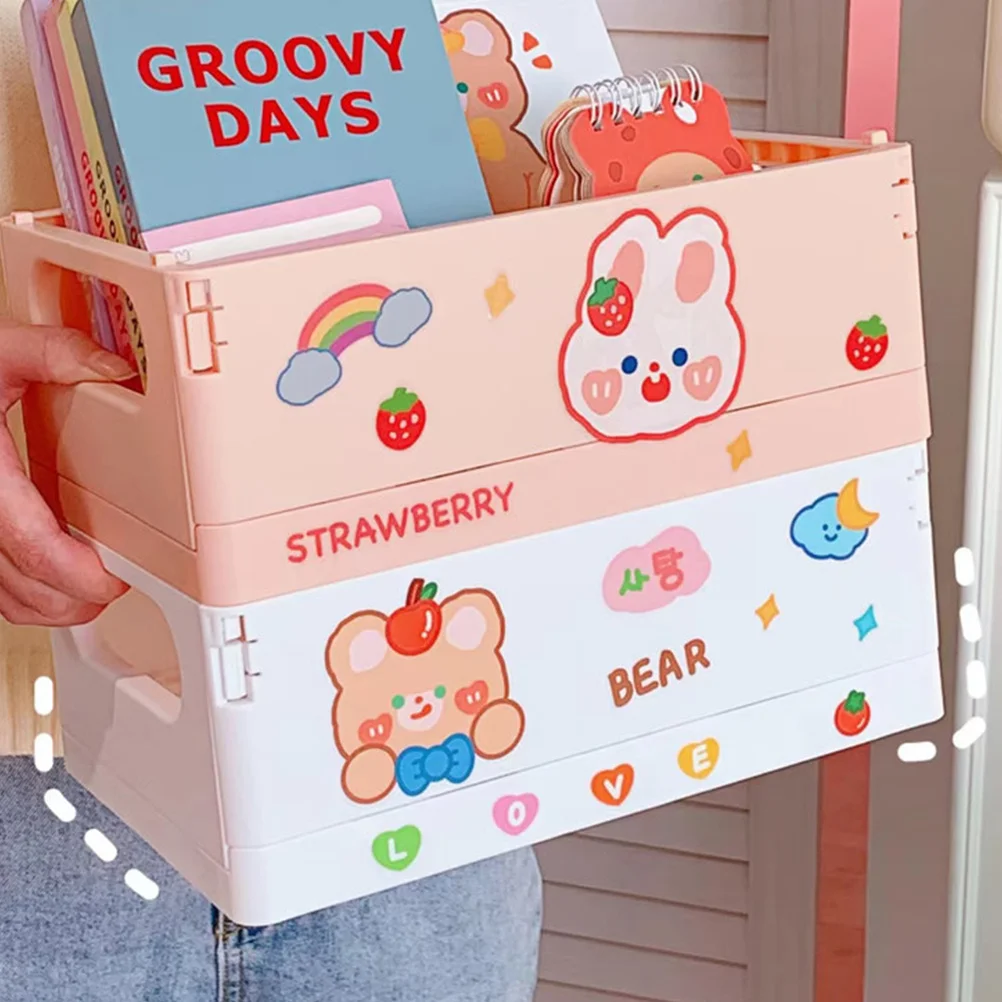 

and Papers Storage Box Folding Bookshelf Boxes Plastic with Multi-function Basket