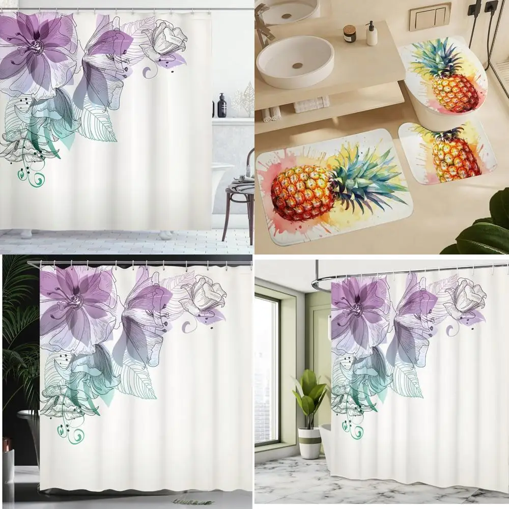 

Занавеска для душа с цветочным рисунком и бутонами листьев, сезонное праздничное искусство на тканевом декор для ванной комнаты